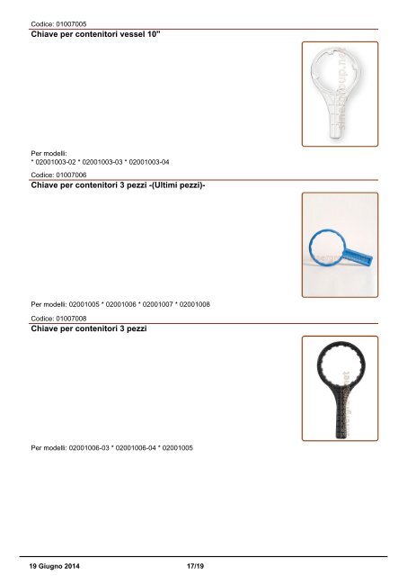 Sinergroup Catalogo Contenitori Housings Filtro - Contenitori standard housings Staffe per contenitori housings Chiavi housings