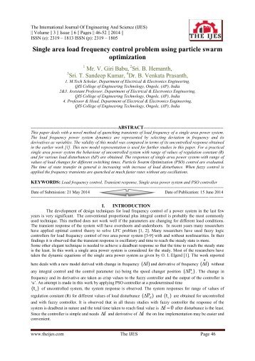 Single area load frequency control problem using particle swarm optimization