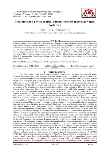 Proximate and phytochemical compositions of napoleona vogelii hook fruit