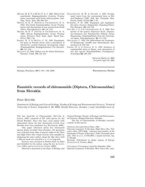 Faunistic records of chironomids (Diptera ... - Biologia, Bratislava