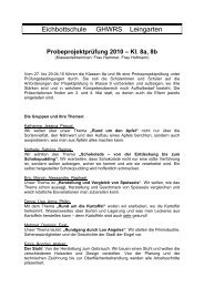 Probeprojektprüfung 2010 – Kl. 8a, 8b - Eichbottschule Leingarten