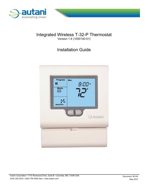 T32P Thermostat Installation Guide - Autani Corporation