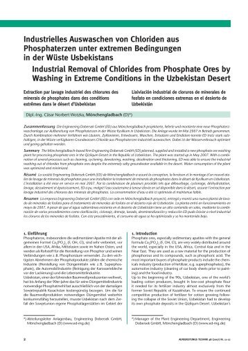 Industrielles Auswaschen von Chloriden aus Phosphaterzen unter ...
