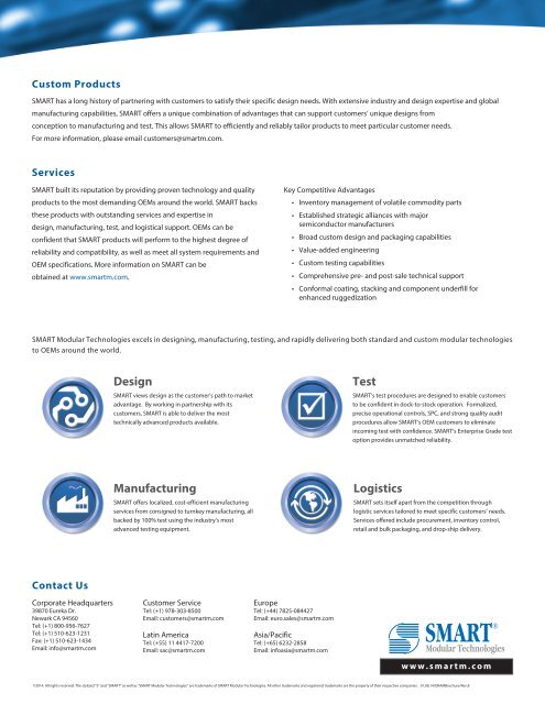 DRAM Product Line Brochure - Smart Modular Technologies, Inc.