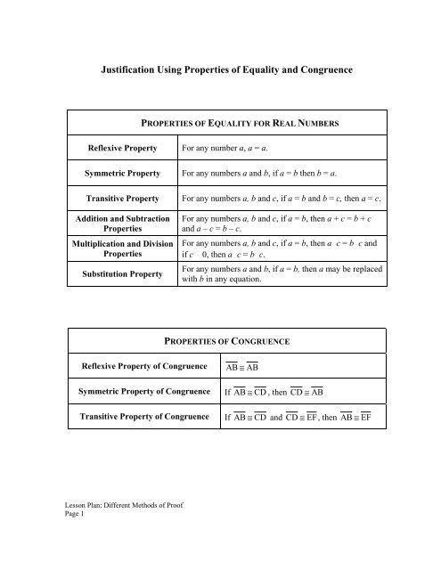 Justification Using Properties of Equality and Congruence - mdk12