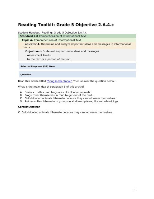 Reading grade 5 2.A.4.c - mdk12