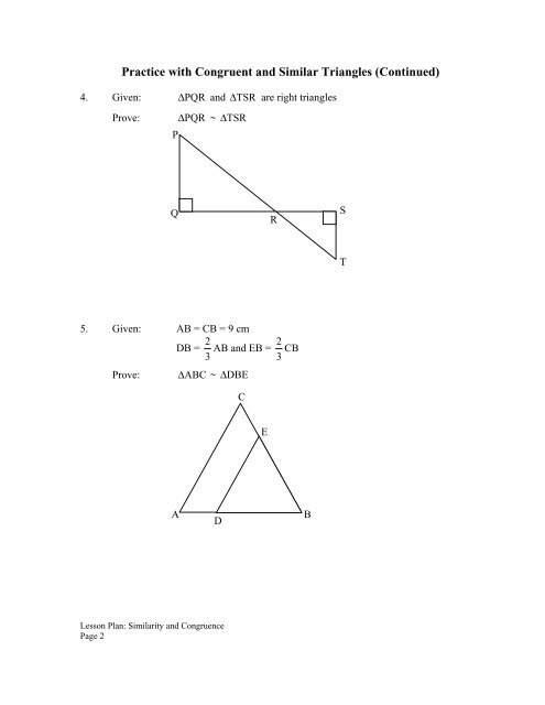 Practice with Congruent and Similar Triangles - mdk12