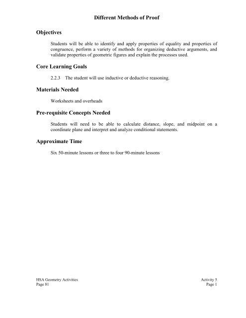 MSDE Geometry Activity: - mdk12