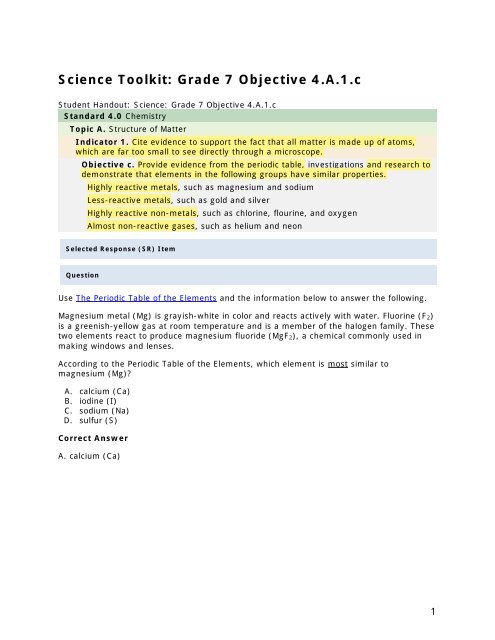 Science grade 7 4.A.1.c - mdk12