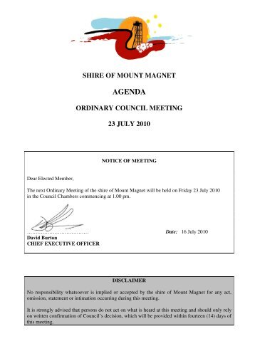 AGENDA - Shire Of Mount Magnet