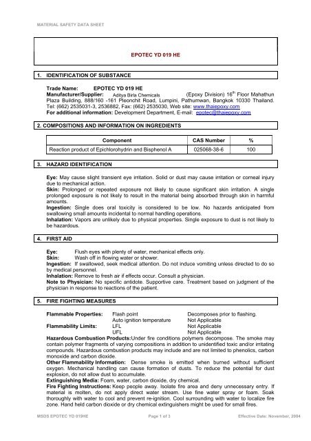 EPOTEC YD 019 HE - Aditya Birla Chemicals