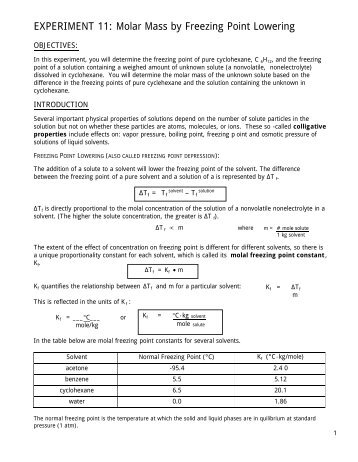 molar mass determination by depression molar mass determination by depression
