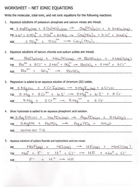 Worksheet A Net Ionic Equations Ccchemistry Us