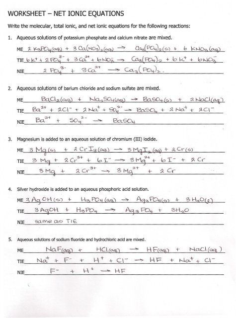 WORKSHEET â€” NET IONIC EQUATIONS - Ccchemistry.us
