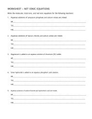 WORKSHEET â NET IONIC EQUATIONS - Ccchemistry.us