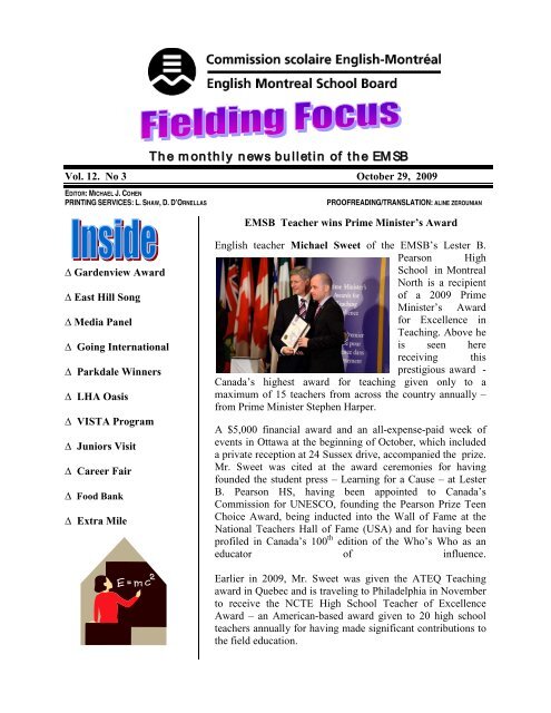 The monthly news bulletin of the EMSB English Montreal School