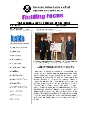 The monthly news bulletin of the EMSB The monthly news bulletin