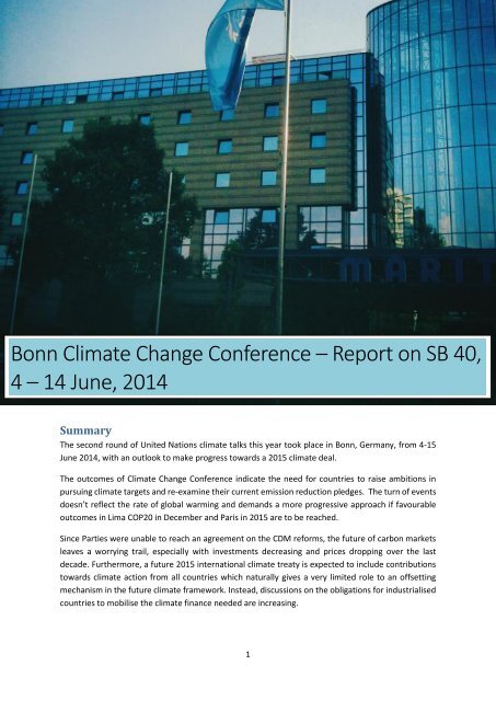 Bonn Climate Change Conference – Report on SB 40, 4 – 14 June, 2014