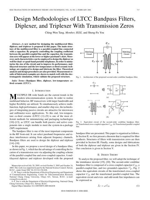 Design Methodologies of LTCC Bandpass Filters, Diplexer, and ...