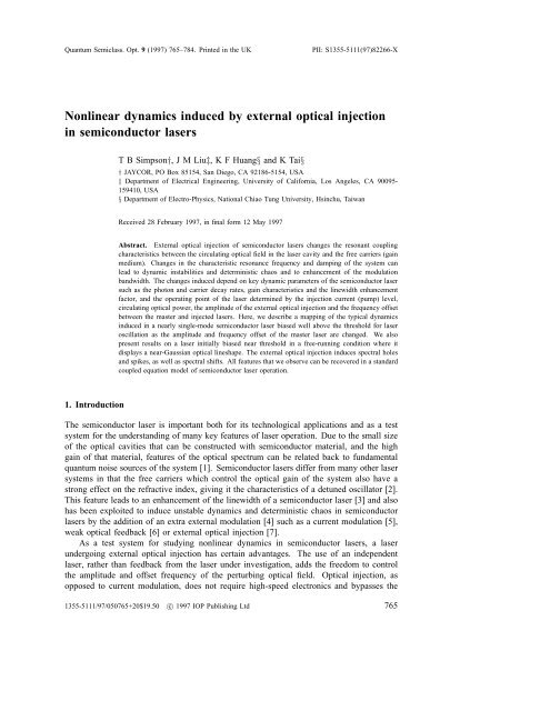 Nonlinear dynamics induced by external optical injection in ...