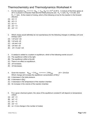 Worksheets Thermodynamics Worksheet Answer Key class worksheet 15 key chemistry thermochemistry and thermodynamics 4 revsworld
