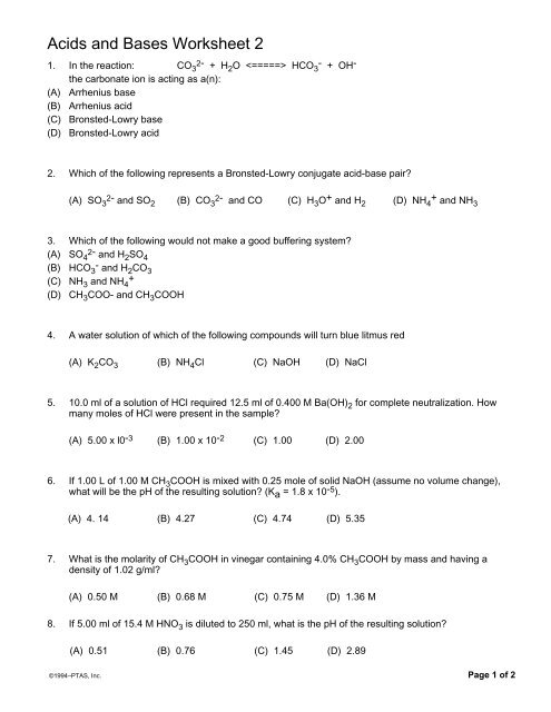 Acids and Bases Worksheet 2 - Revsworld