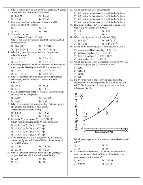 Solved M = molarity = moles of solute/liters of solvent 1)