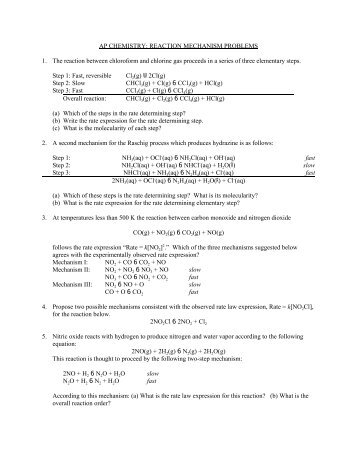 Ap chemistry: reaction mechanism problems - Revsworld