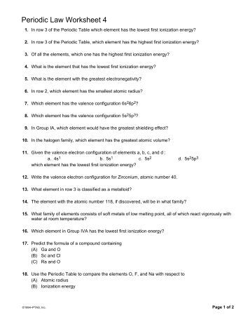 Worksheets The Periodic Law Worksheet worksheet 3 periodic trends ms heiningers science page law 4 revsworld