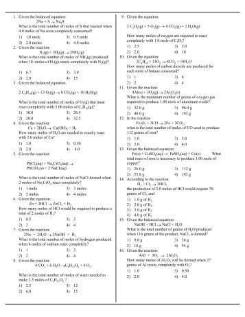 1. Given the balanced equation - Revsworld