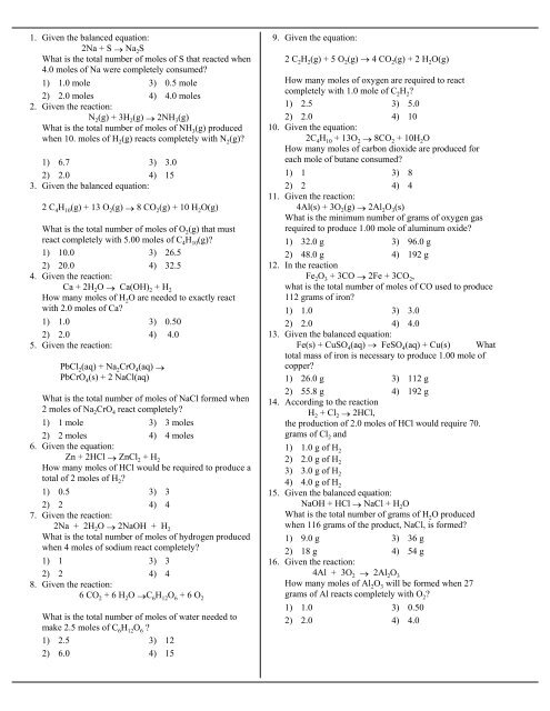 1. Given the balanced equation - Revsworld