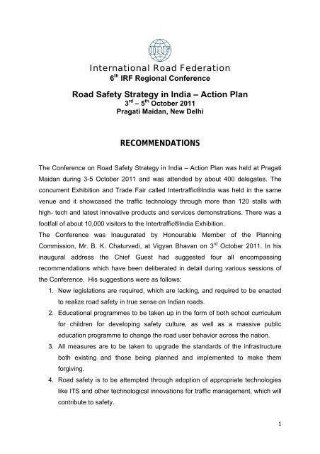 International Road Federation Road Safety ... - IRF India chapter