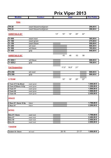 prijslijst viper 2013 - Mega-Cycle