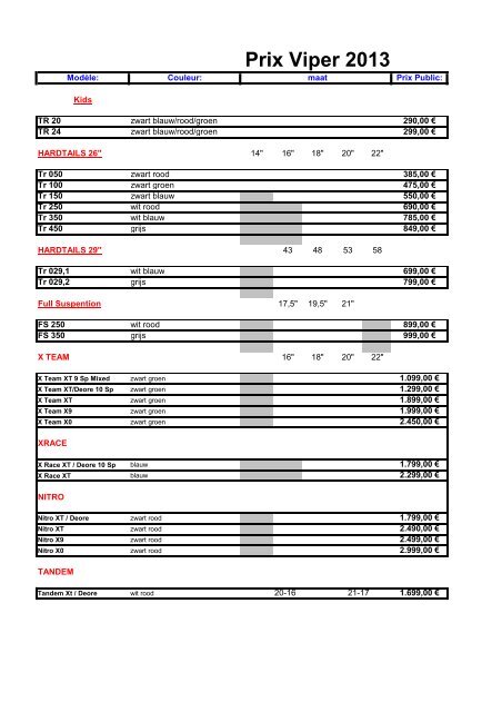 prijslijst viper 2013 - Mega-Cycle