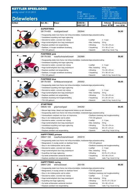 prijslijst kettler speelgoed - Mega-Cycle