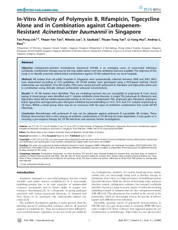 Resistant Acinetobacter baumannii in Singapore - Changi General ...