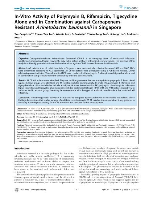 Resistant Acinetobacter baumannii in Singapore - Changi General ...