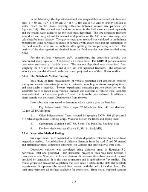 FIELD TESTING AND EVALUATION OF DUST DEPOSITION AND ...