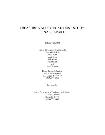 treasure valley road dust study: final report - ResearchGate