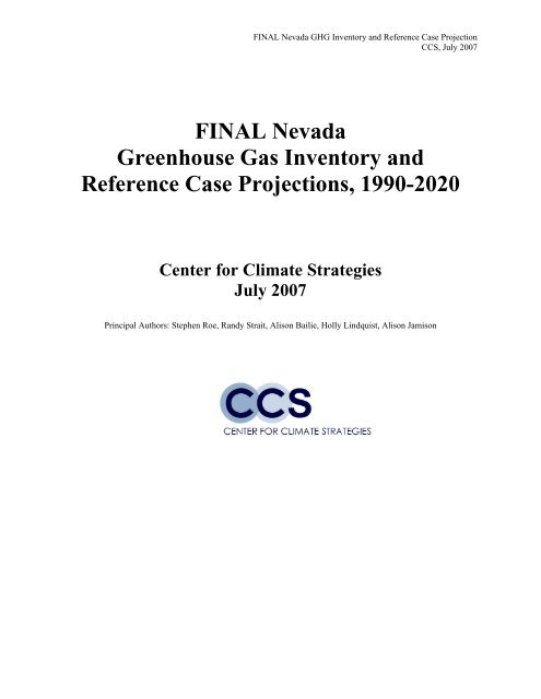 Nevada Greenhouse Gas Inventory and Reference Case Projections