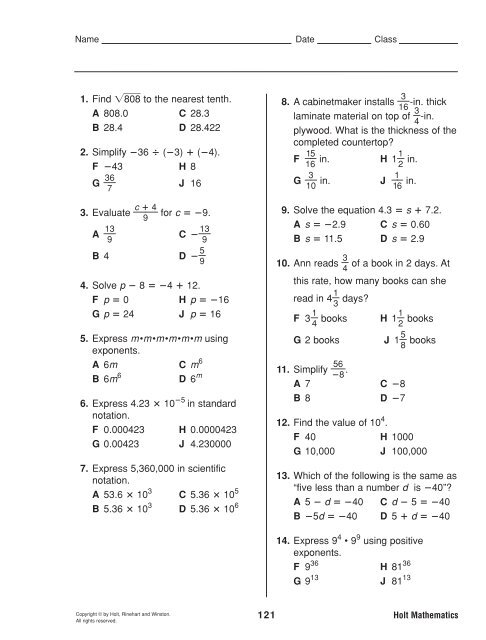 101 Select the best answer. 1. Simplify 10 (7) • (4) 9. A 15 C 12 B 59 ...