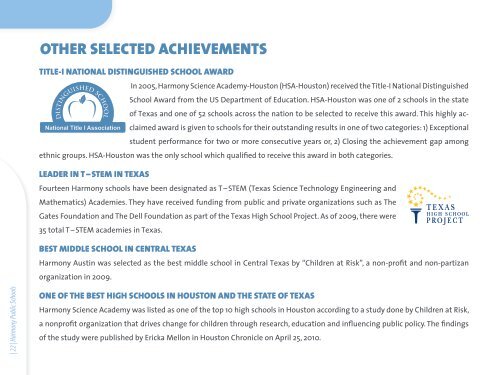 SUCCESS REPORT 2000 – 2010 - Harmony School of Science