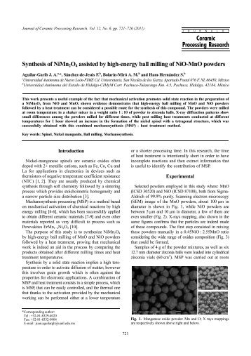 Synthesis of NiMn2O4 assisted by high-energy ball milling of NiO ...