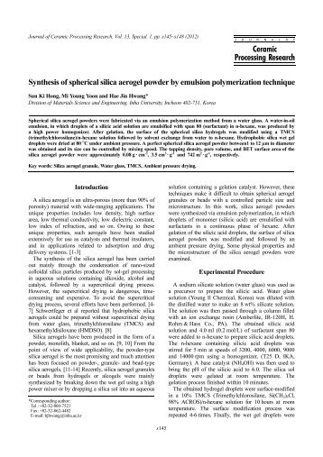 Synthesis of spherical silica aerogel powder by emulsion ...