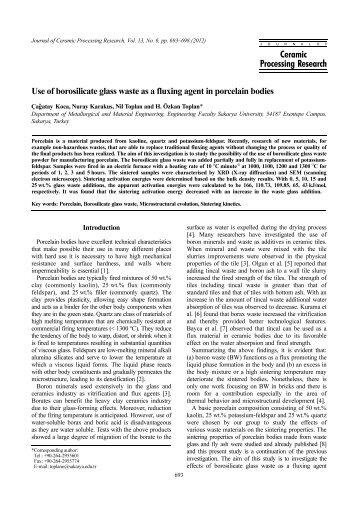 Use of borosilicate glass waste as a fluxing agent in porcelain bodies