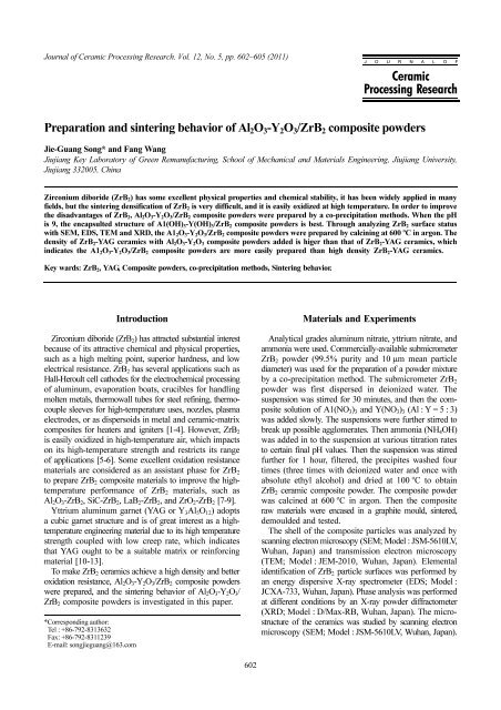 Preparation and sintering behavior of Al2O3-Y2O3/ZrB2 composite ...
