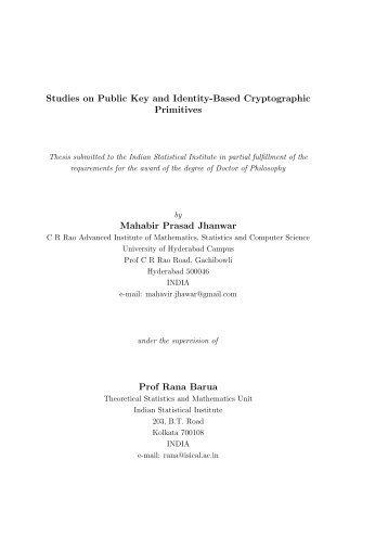 Studies on Public Key and Identity-Based Cryptographic Primitives ...