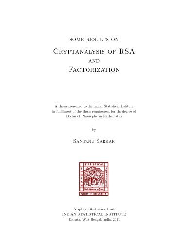 Cryptanalysis of RSA Factorization - Library(ISI Kolkata) - Indian ...