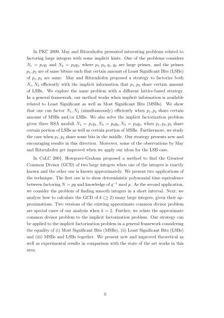Cryptanalysis of RSA Factorization - Library(ISI Kolkata) - Indian ...