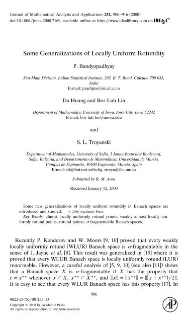 Some Generalization of Locally Uniform Rotundity - Library(ISI ...